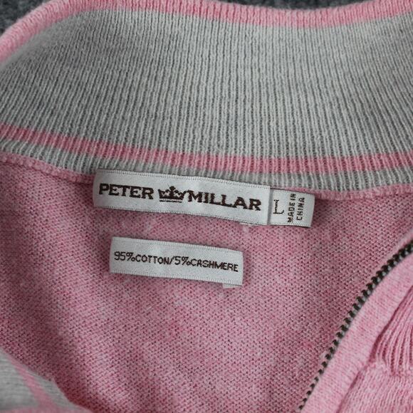 Peter Millar Sweater Mens Large Pink Quarter Zip Cotton Cashmere Pullover Golf - Picture 3 of 8